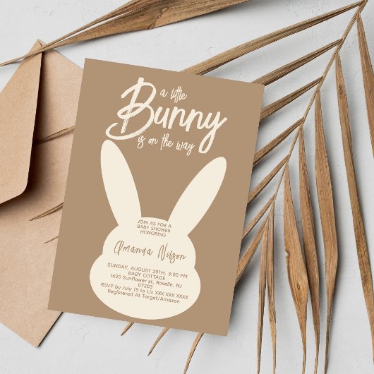 Bunny Gender Neutral Modern Script Baby shower Kaart