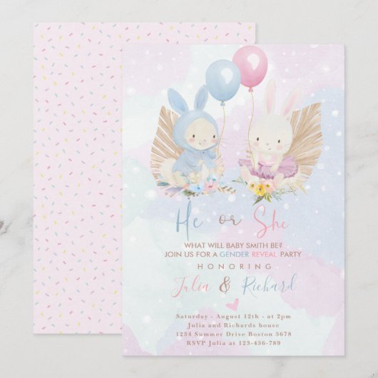 Bunny Gender Reopenbaart Uitnodiging (Voorkant / Achterkant)