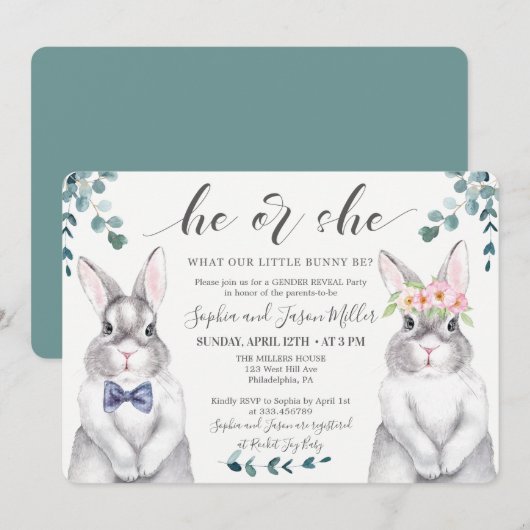 Bunny Gender Reopenbaart Uitnodiging (Voorkant / Achterkant)