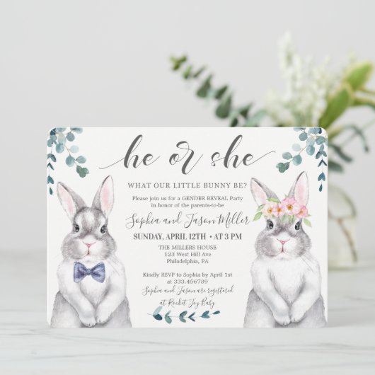 Bunny Gender Reopenbaart Uitnodiging (Staand voorkant)