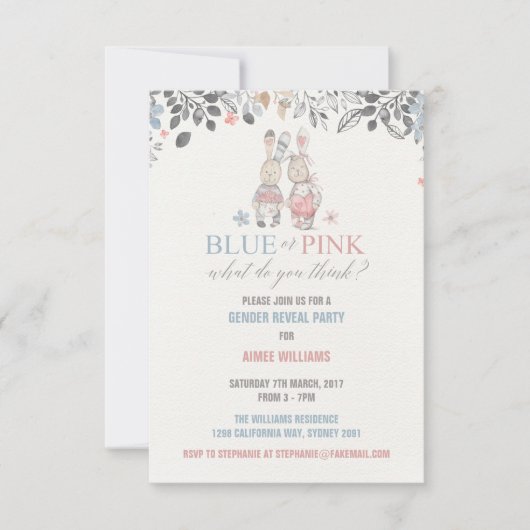 Bunny Gender Reveal Baby shower Invitation Kaart (Voorkant)