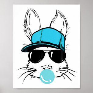 Bunny Gezicht Met Pet Zonnebrillen Bubble Gum Paas Poster