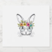 Bunny Gezicht Met Schattigee Paashaas Bloemenbril Sparkling Wijnetiket (Enkel label)