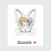 Bunny Gezicht Met Schattigee Paashaas Bloemenbril Sticker (Vel)