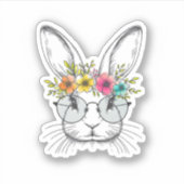Bunny Gezicht Met Schattigee Paashaas Bloemenbril Sticker (Voorkant)