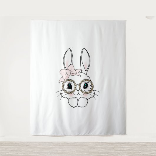 Bunny Gezicht Pasen Dier Print Bril Lente Wandkleed (Voorkant)