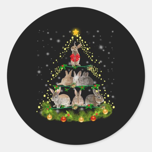 Bunny Gift | Bunny Rabbit-kerstboomverlichting Ronde Sticker (Voorkant)