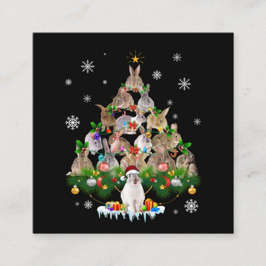 Bunny Gift | Sneeuw voor kerstkonijnen in Cute Rab Vierkante Visitekaartje (Voorkant)
