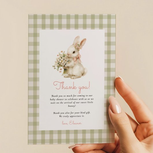  Bunny Gingham-Baby shower Bedankkaart