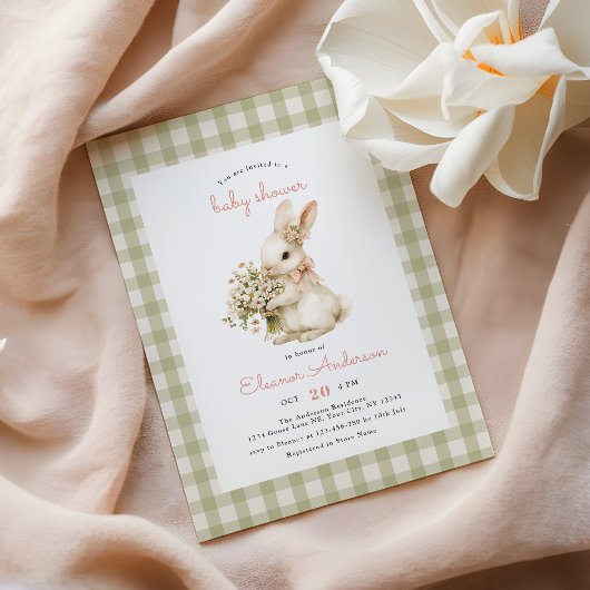  Bunny Gingham-Baby shower Kaart