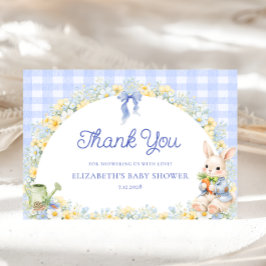 Bunny Gingham Blue Baby Shower Thank You Card Kaart