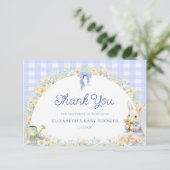 Bunny Gingham Blue Baby Shower Thank You Card Kaart (Staand voorkant)