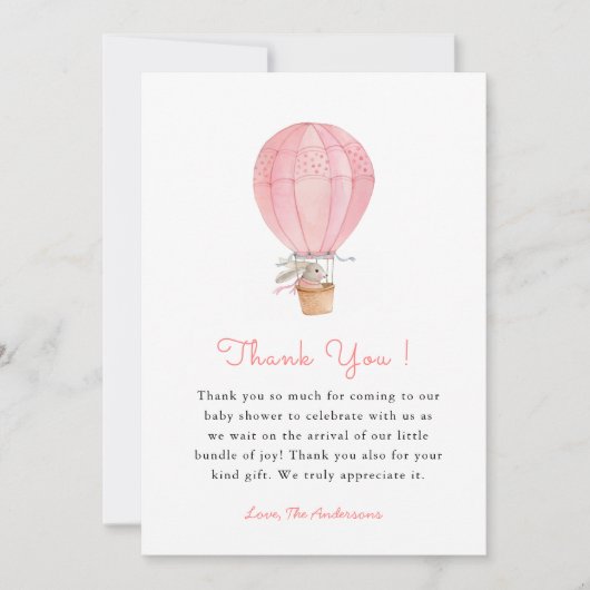 Bunny Girl Baby shower Bedankt (Voorkant)