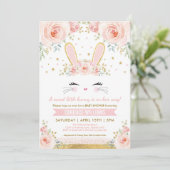  Bunny Girl Baby shower / Blush Gold Rabbit Kaart (Staand voorkant)
