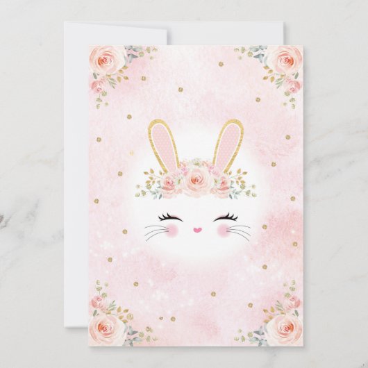  Bunny Girl Baby shower / Blush Gold Rabbit Kaart (Achterkant)