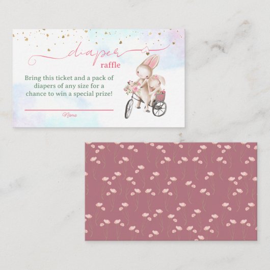 Bunny Girl Baby shower Luier Raffle Tickets Informatiekaartje (Voorkant / Achterkant)