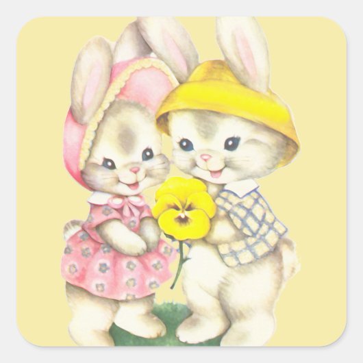Bunny Girl + Boy Vierkante Sticker (Voorkant)