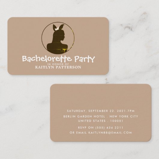 Bunny Girl, Elegant Bachelorette Party Ticket Informatiekaartje (Voorkant / Achterkant)