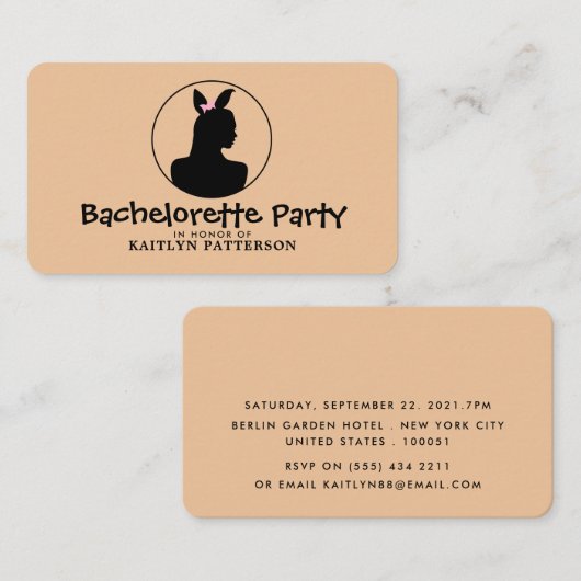 Bunny Girl, Elegant Bachelorette Party Ticket Informatiekaartje (Voorkant / Achterkant)