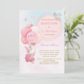 Bunny Girl First Birthday en Baptism Invitation Kaart (Staand voorkant)