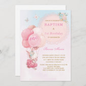 Bunny Girl First Birthday en Baptism Invitation Kaart (Voorkant / Achterkant)