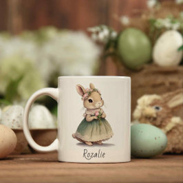 Bunny Girl in een jurk Pink Floral Whimsical Pasen Koffiemok