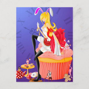 Bunny Girl op Cupcake-prentbriefkaart Briefkaart