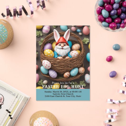Bunny Gnome in Basket Easter Egg Hunt Acryl Uitnodigingen (Insitu (Viering))