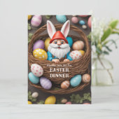 Bunny Gnome Mand van Eieren Paasdiner Kaart (Staand voorkant)