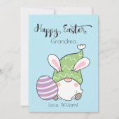 Bunny Gnome Met Pasen Ei Gelukkig Pasen Script Feestdagenkaart (Voorkant)