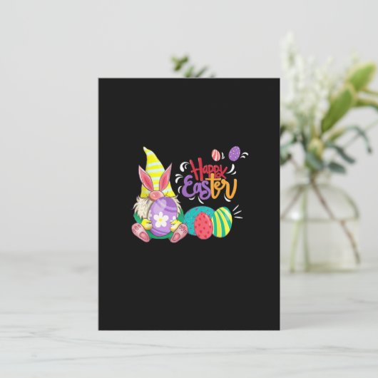 Bunny Gnome Rabbit Eggs Hunting Funny Happy Easter Kaart (Staand voorkant)