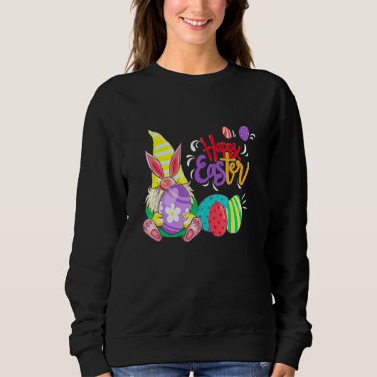 Bunny Gnome Rabbit Eggs Hunting Funny Happy Easter Trui (Voorkant)