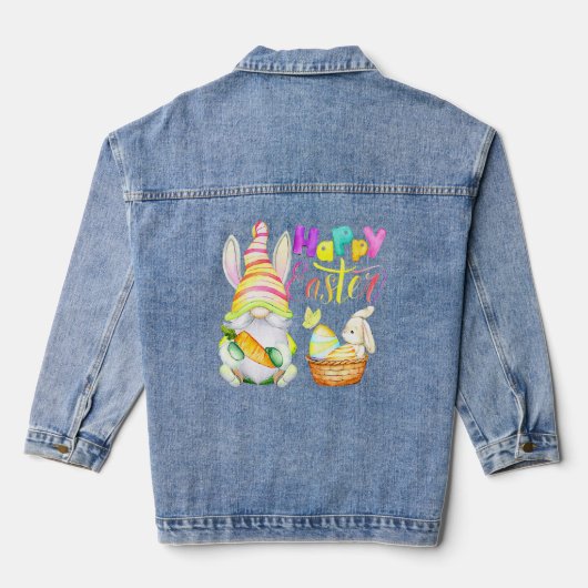 Bunny Gnome Rabbit Eggs Hunting Happy Paasdag Denim Jacket (Achterkant)