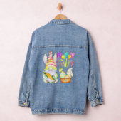 Bunny Gnome Rabbit Eggs Hunting Happy Paasdag Denim Jacket (Hangar)
