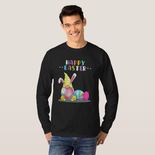 Bunny Gnome Rabbit Eggs Hunting Happy Paasdag F T-shirt (Voorkant volledig)