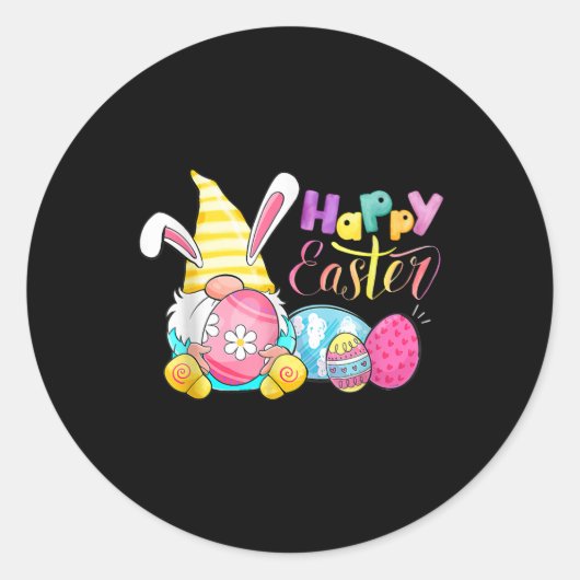 Bunny Gnome Rabbit Eggs Hunting Happy Paasdag Ronde Sticker (Voorkant)