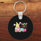 Bunny Gnome Rabbit Eggs Hunting Happy Paasdag Sleutelhanger (Voorkant)