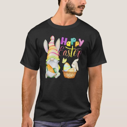 Bunny Gnome Rabbit Eggs Hunting Happy Paasdag T-shirt (Voorkant)