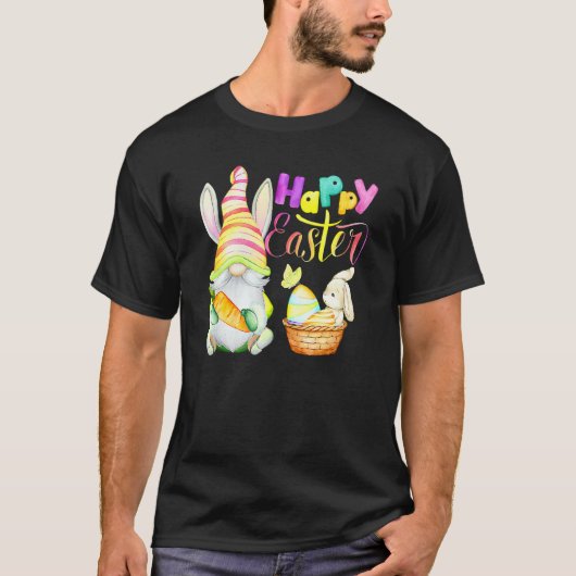 Bunny Gnome Rabbit Eggs Hunting Happy Paasdag T-shirt (Voorkant)
