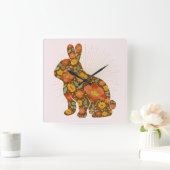 Bunny Gold Glitter Floral Pink Brown Vierkante Klok (Huis)