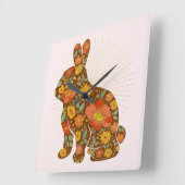 Bunny Gold Glitter Floral Pink Brown Vierkante Klok (Hoek)
