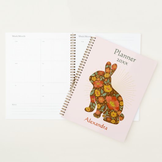 Bunny Gold Glitter Gepersonaliseerde Bloemen Planner (Display)