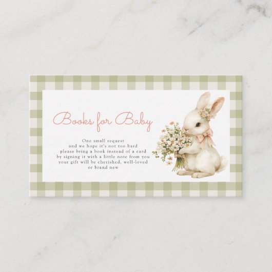 Bunny Green Gingham Baby shower Boeken voor Baby Informatiekaartje (Voorkant)