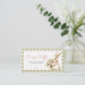 Bunny Green Gingham Baby shower Luier Raffle Informatiekaartje (Staand voorkant)