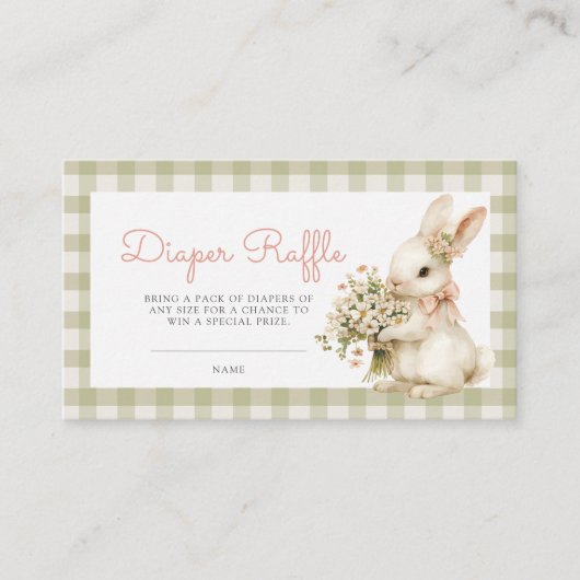 Bunny Green Gingham Baby shower Luier Raffle Informatiekaartje (Voorkant)