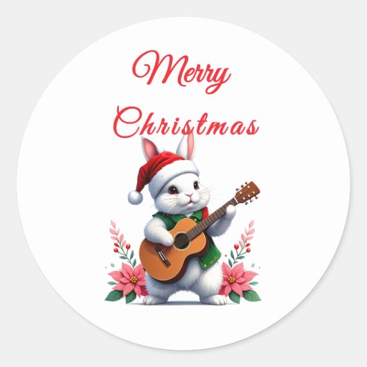 Bunny Guitar Merry Christmas Sticker (Voorkant)