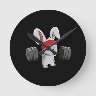 Bunny Gym Rabbit Ness Weightlift Funny Art Ronde Klok