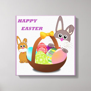 BUNNY "HAPPY EASTER" CANVAS AFDRUK