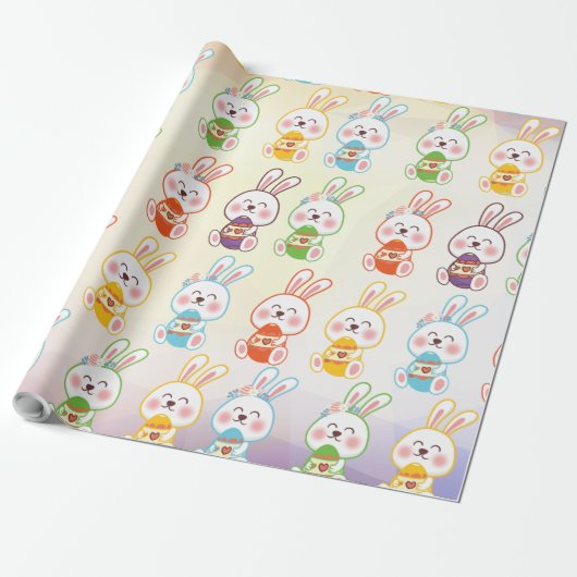 Bunny Happy Easter Day Pattern Wrapping Paper Cadeaupapier (Uitgerold)