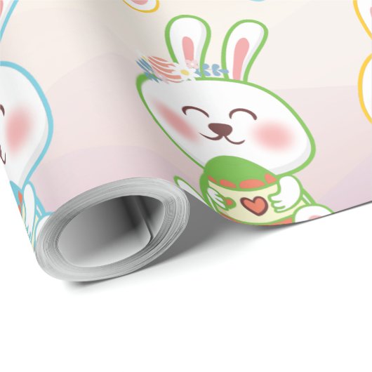Bunny Happy Easter Day Pattern Wrapping Paper Cadeaupapier (Rol Hoek)